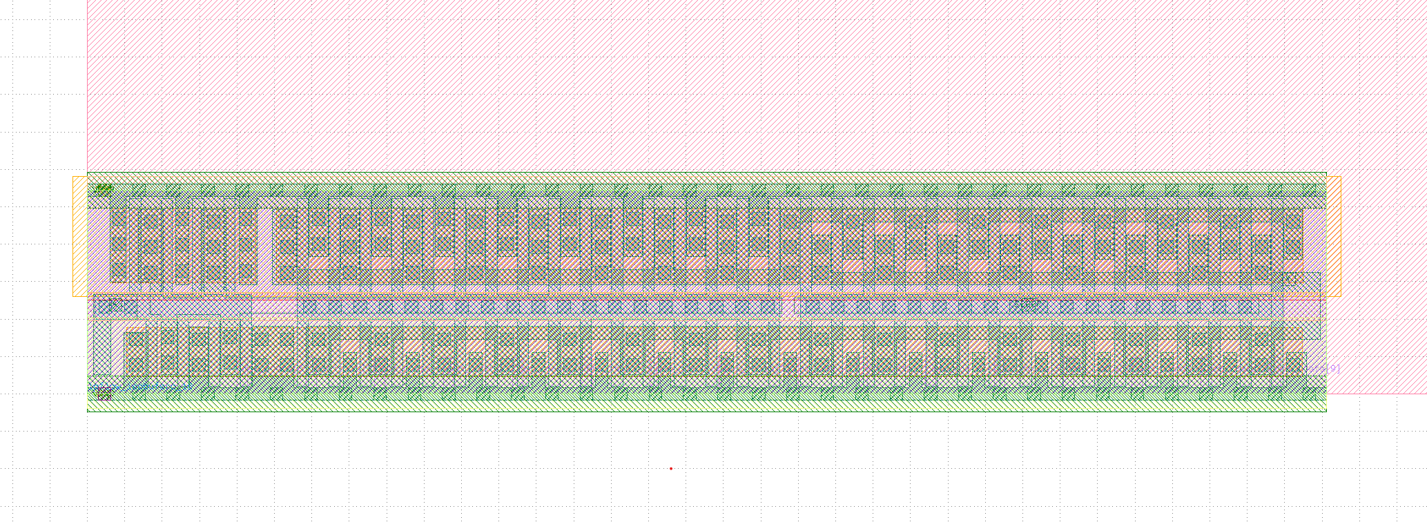 Voyager FDS processor placed on SkyWater SKY130 130nm silicon. Each coloured rectangle is a transistor.